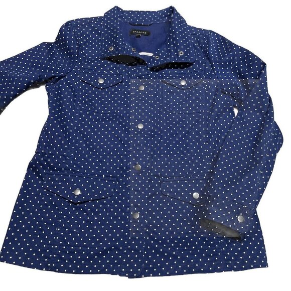 Talbots Snap Front Utility Field Jacket Women's Small Navy Polka Dot Stretch - Picture 1 of 11
